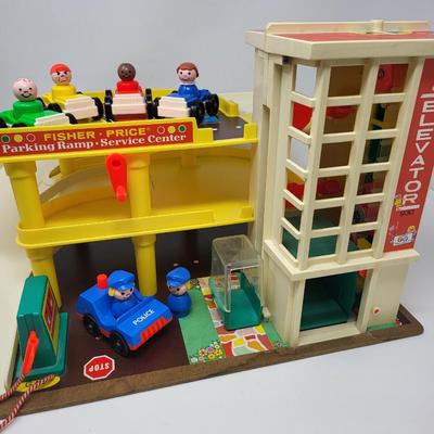1970's Fisher Price Parking Garage, Cars, Little People