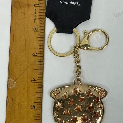 Gold-tone Key Chain Fob - Smiley Face with Halo