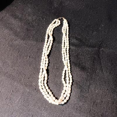 GENUINE PEARL 3 STRAND NECKLACE & 2 CAMEO BROOCHES