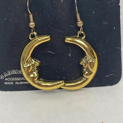 Gold Tone Man-in-the-Moon Earrings