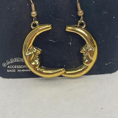Gold Tone Man-in-the-Moon Earrings