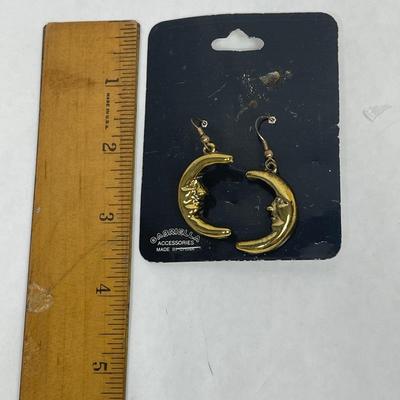 Gold Tone Man-in-the-Moon Earrings