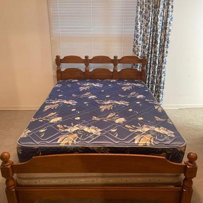 Queen Bed Frame and Blue/white Drape set