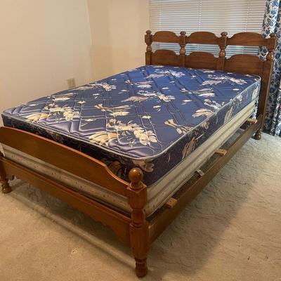 Queen Bed Frame and Blue/white Drape set