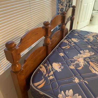 Queen Bed Frame and Blue/white Drape set