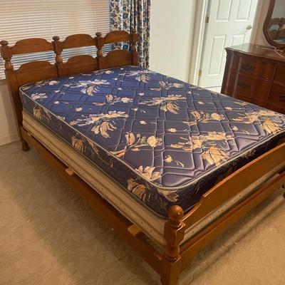 Queen Bed Frame and Blue/white Drape set