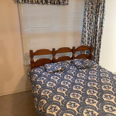 Queen Bed Frame and Blue/white Drape set