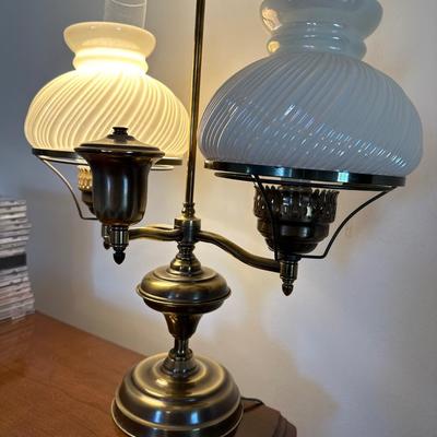 Fenton double Student Lamp with white opaline shades
