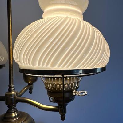 Fenton double Student Lamp with white opaline shades