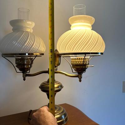 Fenton double Student Lamp with white opaline shades