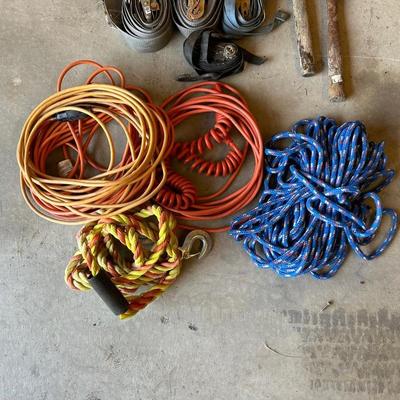 RATCHET STRAPS, SLEDGE HAMMER AND EXTENSION CORDS