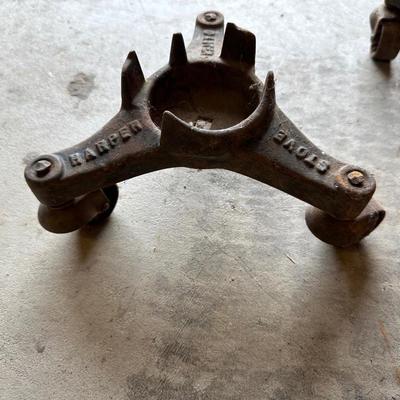 IRON PULLEY AND ANTIQUE 3 WHEEL CASTERS