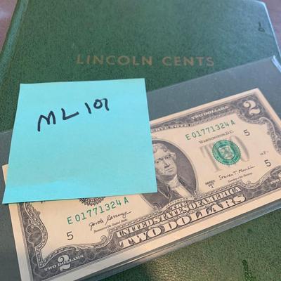 Lincoln Cent Collector Book & Clean $2 Bill