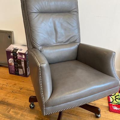 Hooker Furn. Grey desk chair with hobnail trim
