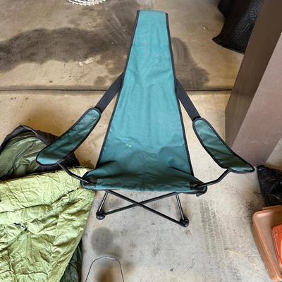 DOWN SLEEPING BAG, FOLDING CHAIR AND TABLE PLUS LANTERN