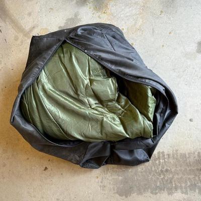 DOWN SLEEPING BAG, FOLDING CHAIR AND TABLE PLUS LANTERN