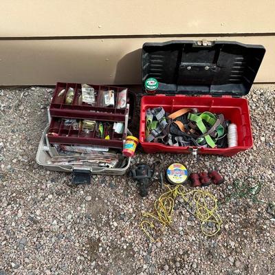 FISHING TACKLE W/BOX AND A TOOL BOX FULL OF HEADLIGHTS