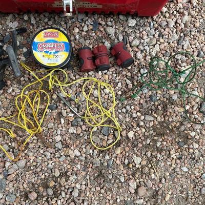 FISHING TACKLE W/BOX AND A TOOL BOX FULL OF HEADLIGHTS