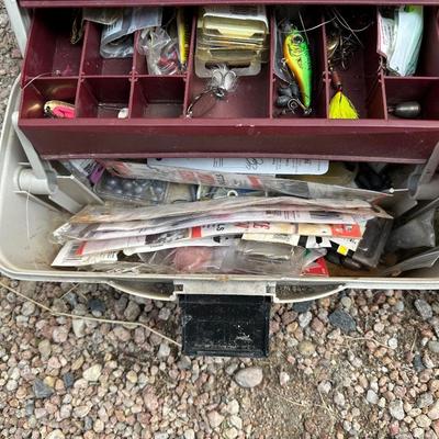 FISHING TACKLE W/BOX AND A TOOL BOX FULL OF HEADLIGHTS