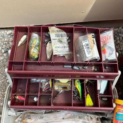 FISHING TACKLE W/BOX AND A TOOL BOX FULL OF HEADLIGHTS