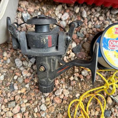 FISHING TACKLE W/BOX AND A TOOL BOX FULL OF HEADLIGHTS