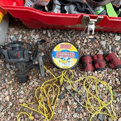 FISHING TACKLE W/BOX AND A TOOL BOX FULL OF HEADLIGHTS