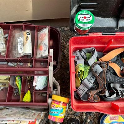 FISHING TACKLE W/BOX AND A TOOL BOX FULL OF HEADLIGHTS