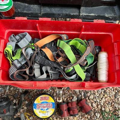 FISHING TACKLE W/BOX AND A TOOL BOX FULL OF HEADLIGHTS