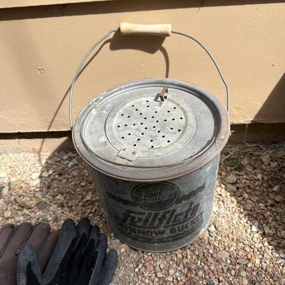 FISHING REEL & TACKLE W/BOX PLUS GALVANIZED MINNOW BUCKET
