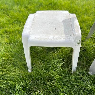PLASTIC CHAIR AND 2 SIDE TABLES