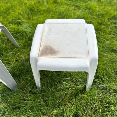 PLASTIC CHAIR AND 2 SIDE TABLES