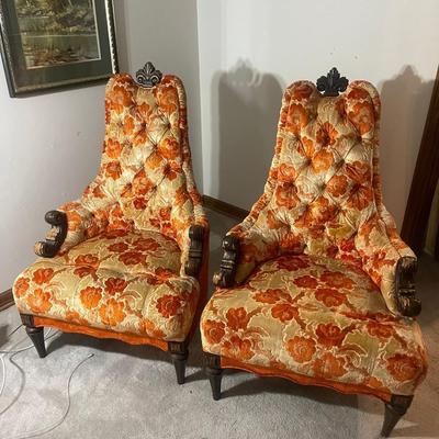 Orange Floral Chair Pair
