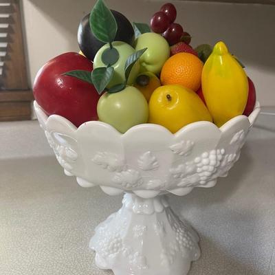 Milk glass punch bowl w/ fruit