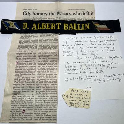 ALBERT BALLIN (1857-1918) Close Friend of Kaiser Wilhelm-II Name Band & Ephemera in Very Good Preowned Condition.