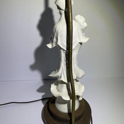 Vintage Blanc de Chine Chinoiserie Figural White Porcelain Table Lamp 15.5" Tall w/No Shade as Pictured.