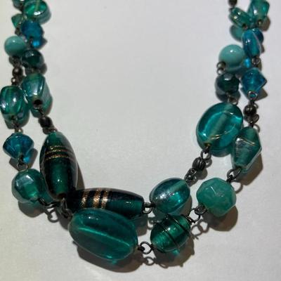 Vintage Preowned Green Glass Bead Slip-on Fashion Necklace 48" Long in Good Condition as Pictured.
