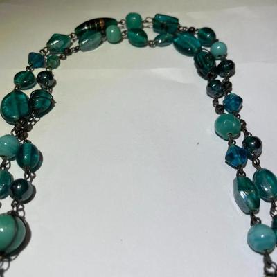 Vintage Preowned Green Glass Bead Slip-on Fashion Necklace 48" Long in Good Condition as Pictured.