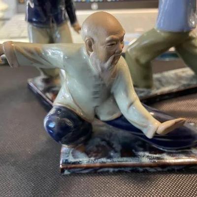3-Vintage Mid-Century Chinese Mud Man Karate Figurines Preowned from an Estate in VG Condition. Tallest Figure is 7" Tall.