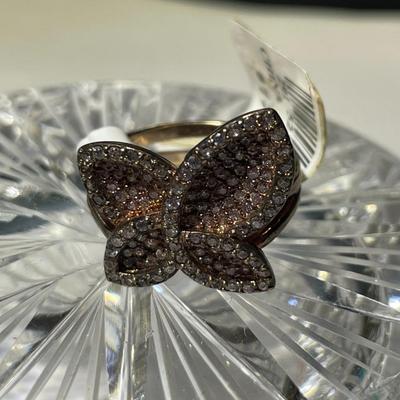 Dainty 14K Gold over Brass Butterfly CZ Fashion Ring Size 5.75 in New Never Worn Condition.