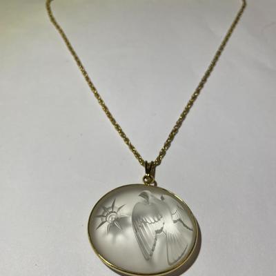Vintage Lalique Nina Ricci Frosted Crystal Dove Pendant on a Fashion 18" Necklace in Good Preowned Condition.
