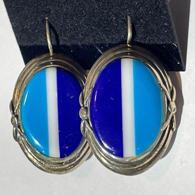 Sterling Silver Turquoise/Lapis Dangling Earrings in New Never Worn Condition as Pictured.