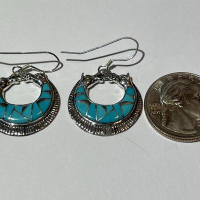 Sterling Silver Turquoise Dangling Earrings in New Never Worn Condition as Pictured.