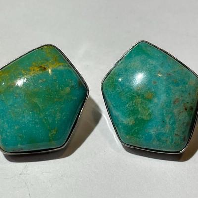 Sterling Silver Turquoise Stud Back Earrings in New Never Worn Condition as Pictured.