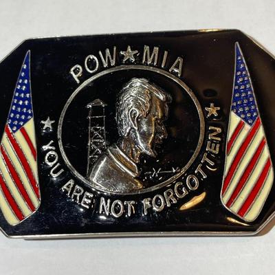 Vietnam Era POW-MIA You Are Not Forgotten Enameled Belt Buckle in Good Preowned Condition.