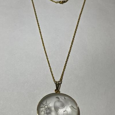 Vintage Lalique Nina Ricci Frosted Crystal Dove Pendant on a Fashion 18" Necklace in Good Preowned Condition.