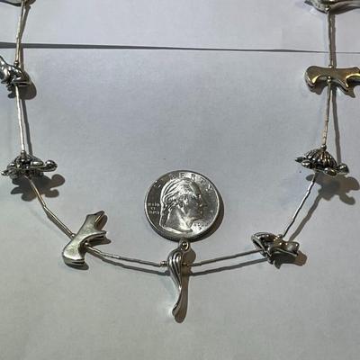 Vintage Native American Style Solid Sterling Silver Fetish 15-Animal 30" Necklace in New Never Used Condition. (Jewelry #14).