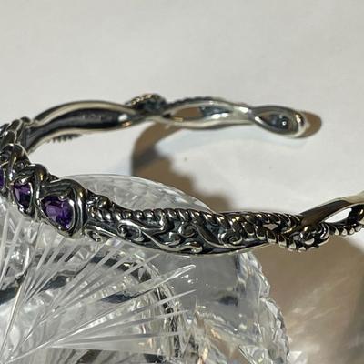 New Never Used CAROLYN POLLACK 925 Sterling Silver AMETHYST Swirl Cuff Bracelet Standard Size. (Jewelry #6).