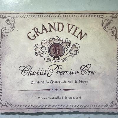 Vintage/Antique 2-Sided Glass Frame 9" x 10.5" French Wine Label Litho in Good Preowned Condition.