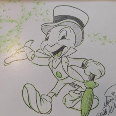 Original Walt Disney Jiminy Cricket Sketch Monica Willis Matted