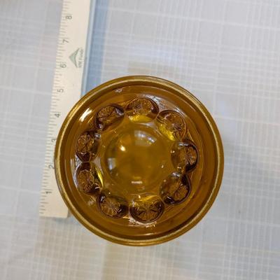LE Smith Canister & Lid Pressed Amber Glass Moon & Stars